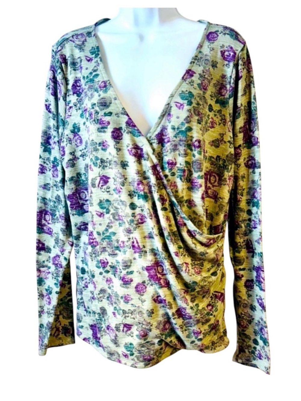 Rock &‎ Republic Gray & Purple Faux Wrap Lighweight Polyester Blend Sweater XXL